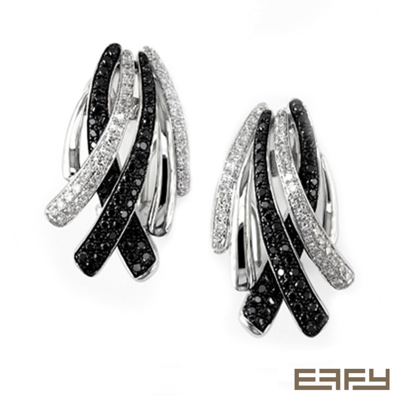 EFFY™ Collection 3/4 CT. T.W. Enhanced Black and White Diamond Ribbon Drop Earrings in 14K White Gold