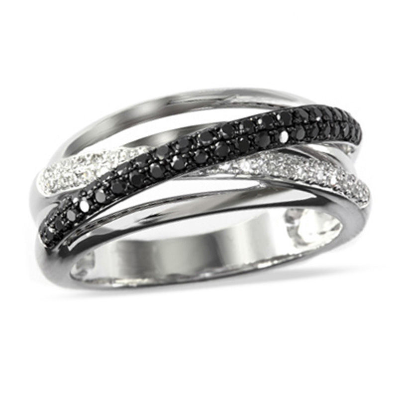 Main Image 1 of EFFY™ Collection 3/8 CT. T.W. Enhanced Black and White Diamond Orbit Ring in 14K White Gold