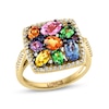 Thumbnail Image 0 of EFFY™ Collection Multi-Gemstone and 1/3 CT. T.W. Diamond Cushion Frame Ring in 14K Gold