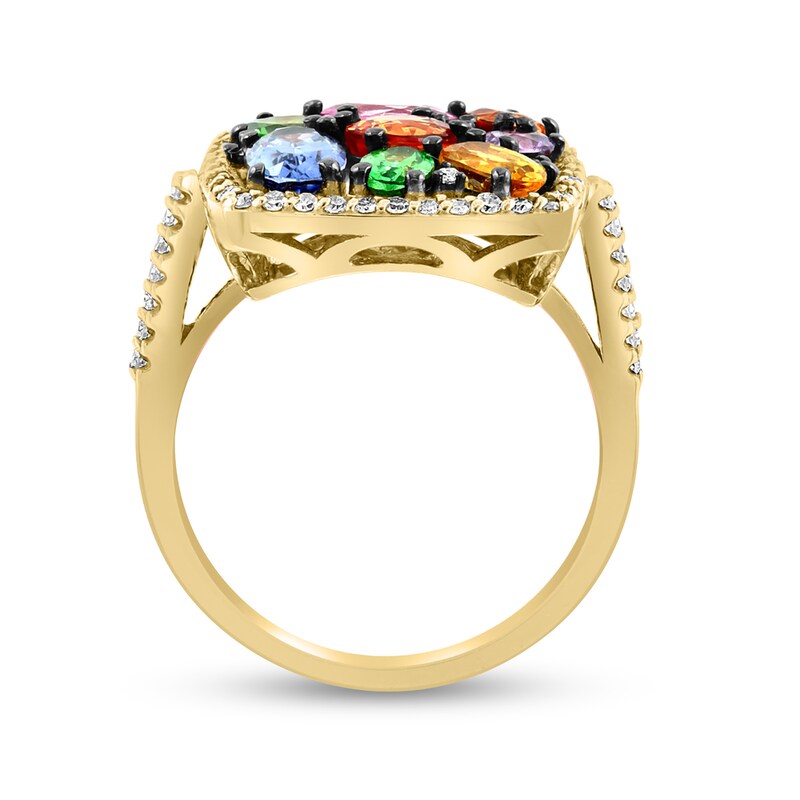 Main Image 3 of EFFY™ Collection Multi-Gemstone and 1/3 CT. T.W. Diamond Cushion Frame Ring in 14K Gold