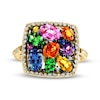 Thumbnail Image 3 of EFFY™ Collection Multi-Gemstone and 1/3 CT. T.W. Diamond Cushion Frame Ring in 14K Gold