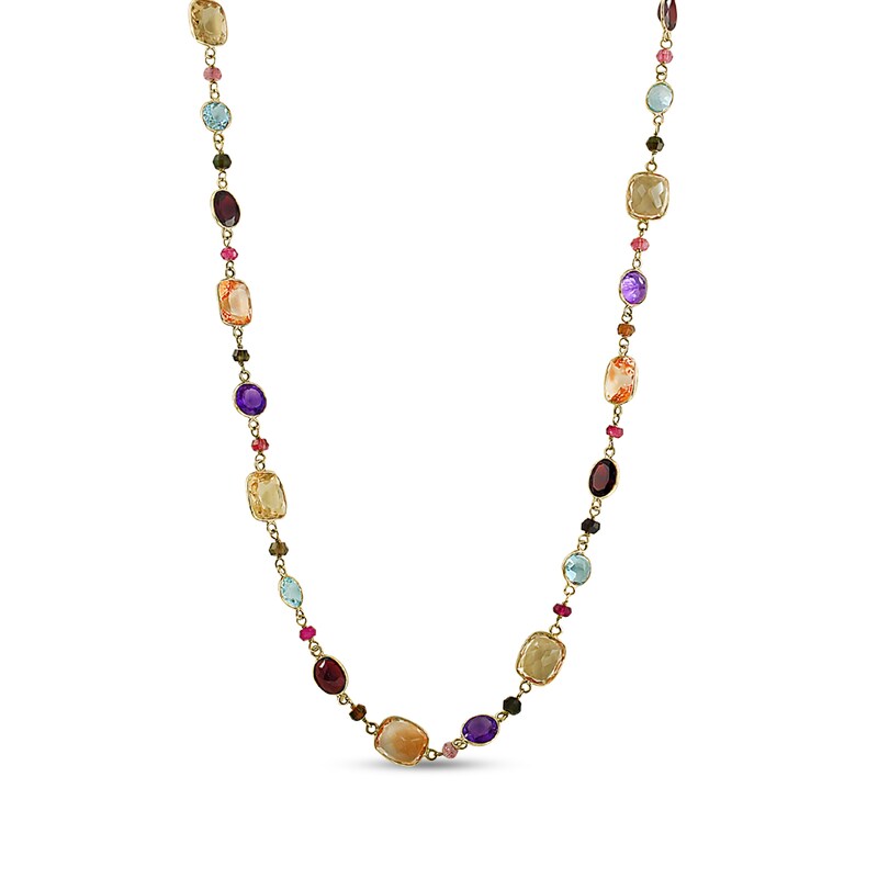 Main Image 1 of EFFY™ Collection Cushion-Cut and Round Multi-Gemstone Necklace in 14K Gold