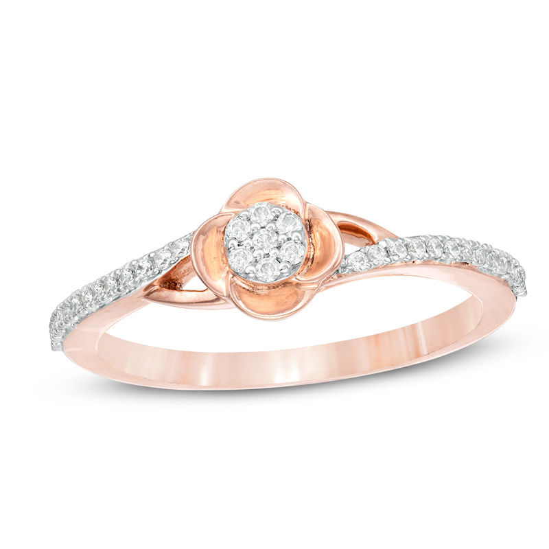 1/8 CT. T.W. Composite Diamond Poppy Flower Ring in 10K Rose Gold