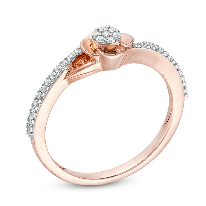 Main Image 2 of 1/8 CT. T.W. Composite Diamond Poppy Flower Ring in 10K Rose Gold