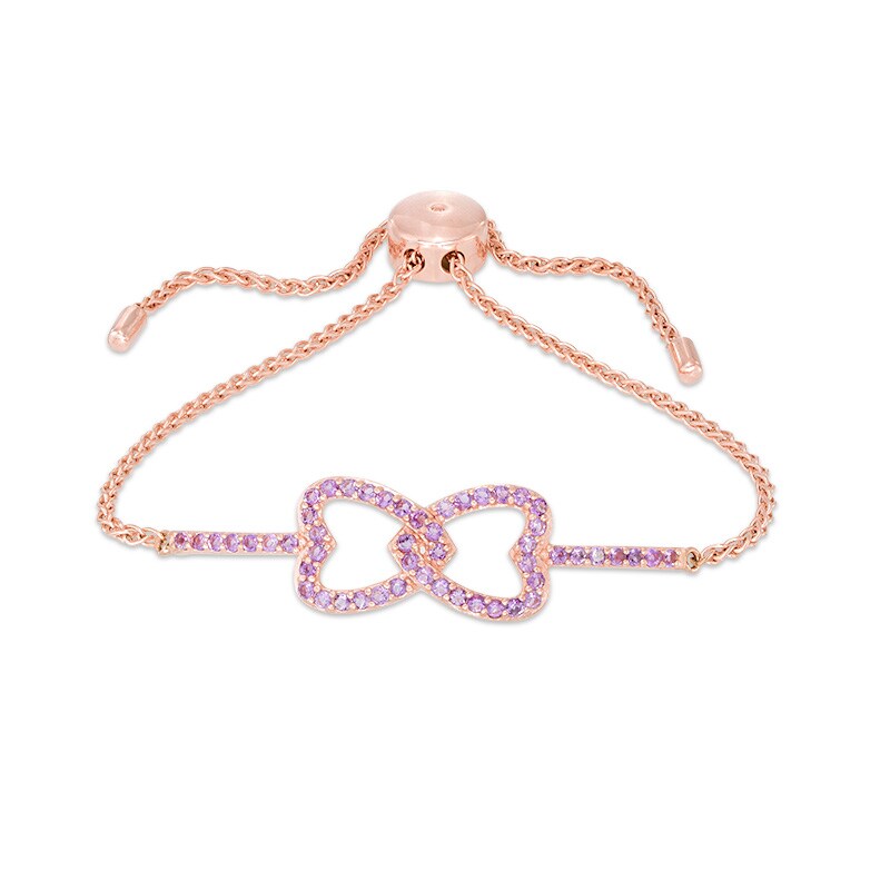 Main Image 1 of Amethyst Interlocking Heart Bolo Bracelet in Sterling Silver with 18K Rose Gold Plate - 9.0"