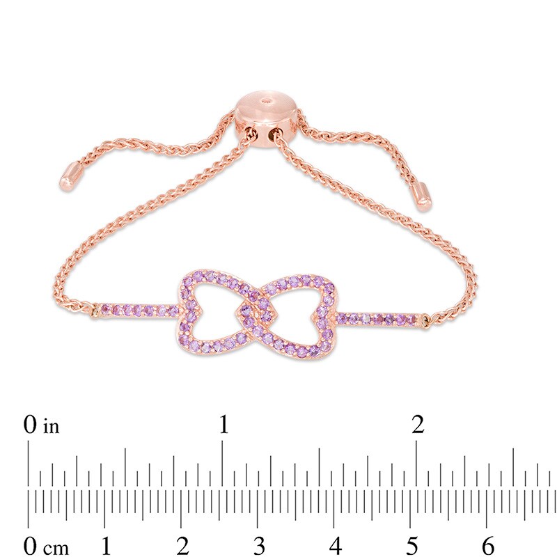 Main Image 2 of Amethyst Interlocking Heart Bolo Bracelet in Sterling Silver with 18K Rose Gold Plate - 9.0"