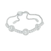 Thumbnail Image 0 of Lab-Created White Sapphire Frame Three Stone Bolo Bracelet in Sterling Silver - 9.0"