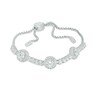 Thumbnail Image 1 of Lab-Created White Sapphire Frame Three Stone Bolo Bracelet in Sterling Silver - 9.0"