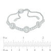 Thumbnail Image 1 of Lab-Created White Sapphire Frame Three Stone Bolo Bracelet in Sterling Silver - 9.0"
