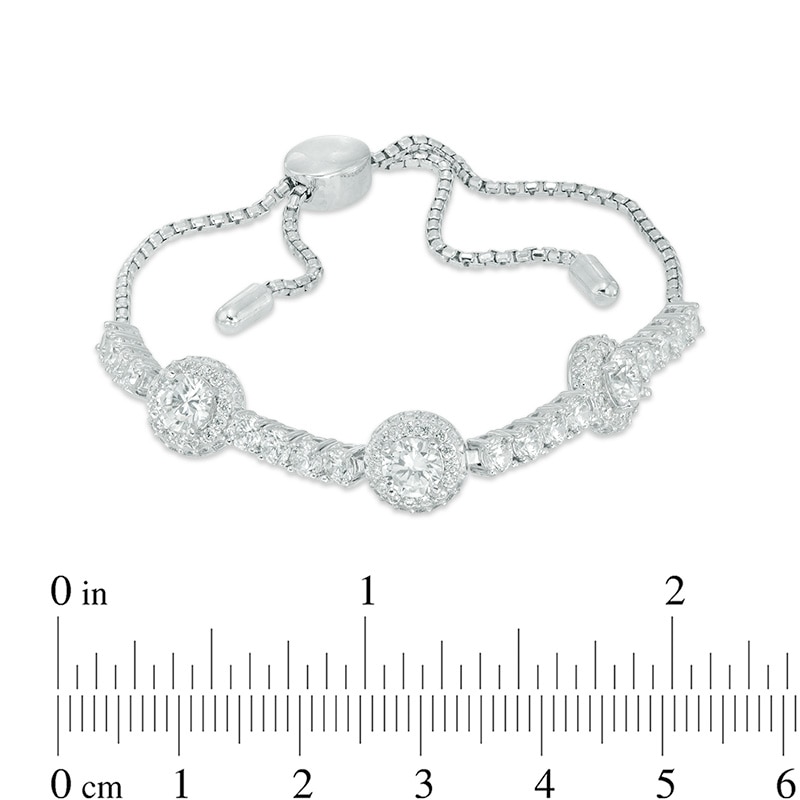 Main Image 2 of Lab-Created White Sapphire Frame Three Stone Bolo Bracelet in Sterling Silver - 9.0"