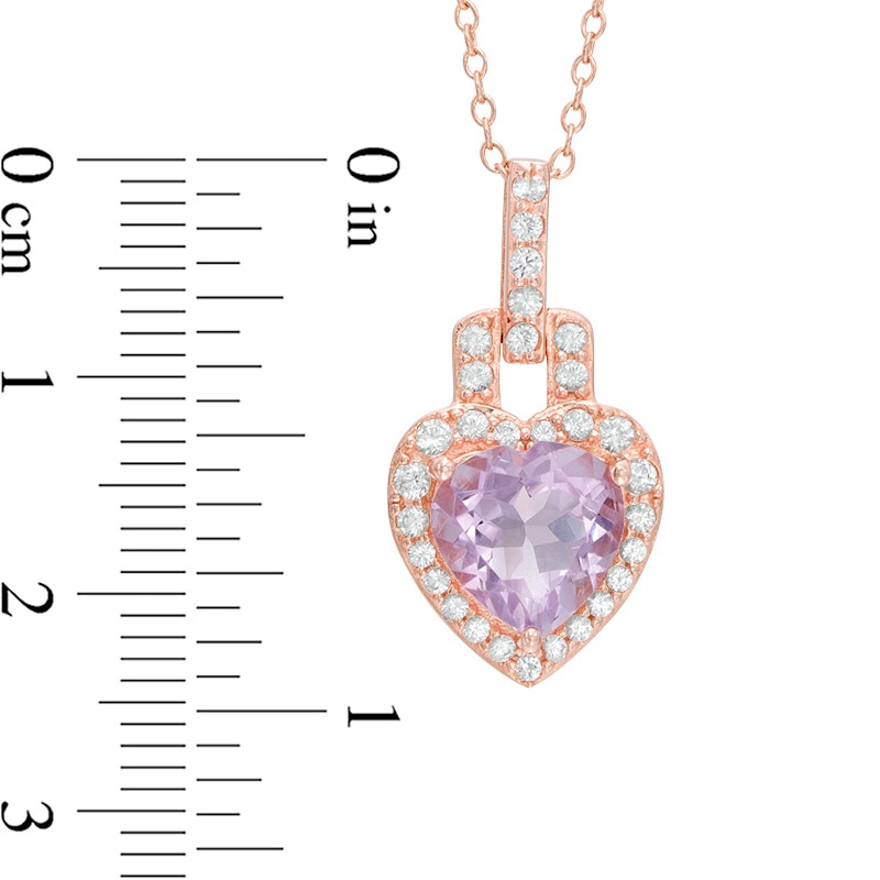 Main Image 2 of Heart-Shaped Amethyst and Lab-Created White Sapphire Pendant and Earring Set in Sterling Silver and 18K Rose Gold Plate