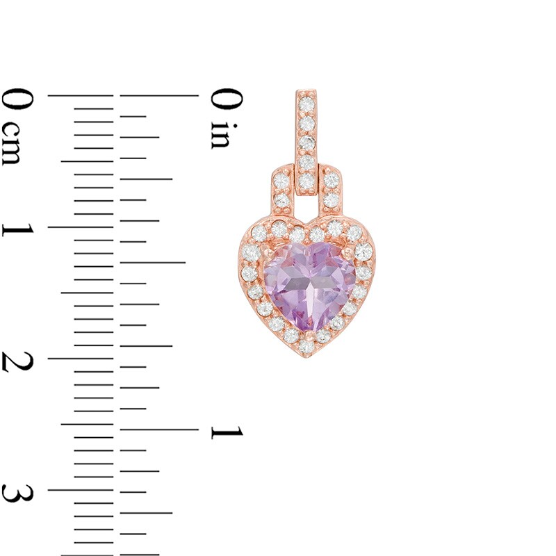 Main Image 3 of Heart-Shaped Amethyst and Lab-Created White Sapphire Pendant and Earring Set in Sterling Silver and 18K Rose Gold Plate