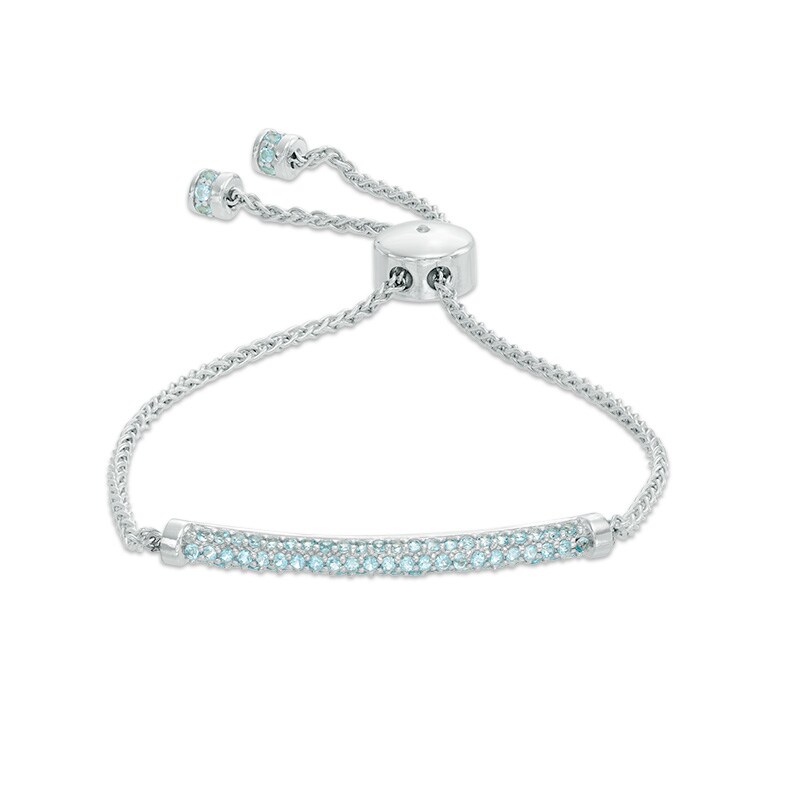 Swiss Blue Topaz and Lab-Created White Sapphire Bar Bolo Bracelet in Sterling Silver - 9.0"