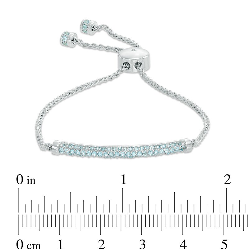 Swiss Blue Topaz and Lab-Created White Sapphire Bar Bolo Bracelet in Sterling Silver - 9.0"