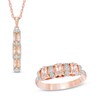 Thumbnail Image 1 of Oval Morganite and Diamond Accent Three Stone Pendant and Ring Set in Sterling Silver with 10K Rose Gold Plate - Size 7