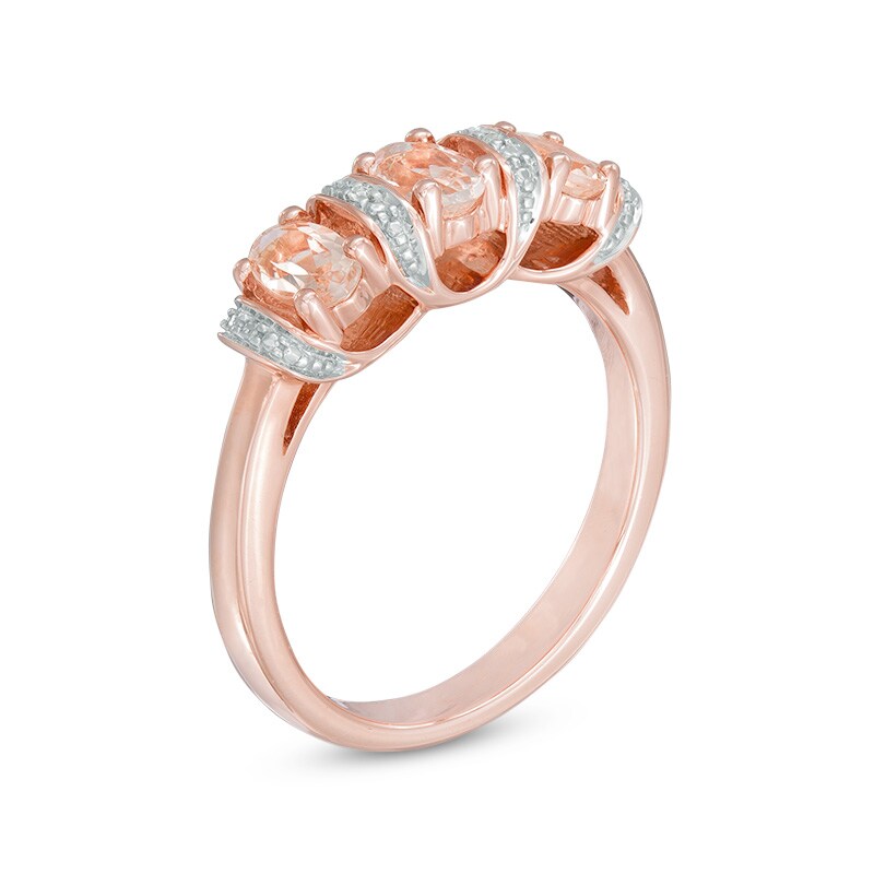 Main Image 2 of Oval Morganite and Diamond Accent Three Stone Pendant and Ring Set in Sterling Silver with 10K Rose Gold Plate - Size 7