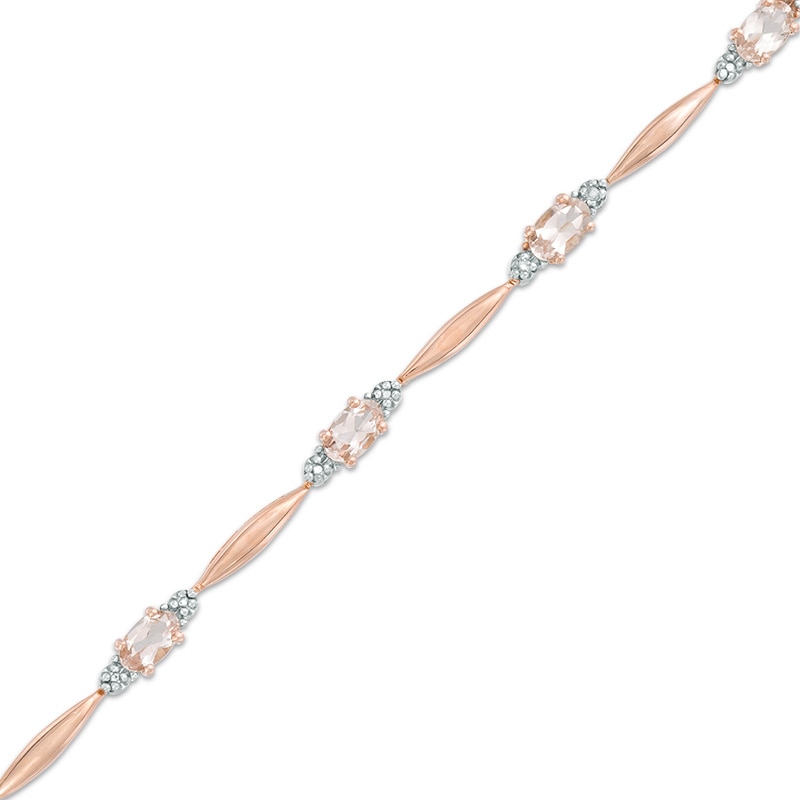 Oval Morganite and Diamond Accent Station Bracelet in Sterling Silver with 14K Rose Gold Plate - 7.25"