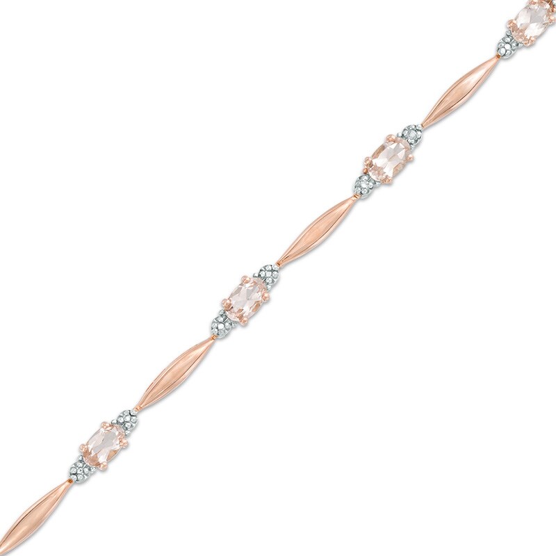 Main Image 1 of Oval Morganite and Diamond Accent Station Bracelet in Sterling Silver with 14K Rose Gold Plate - 7.25"