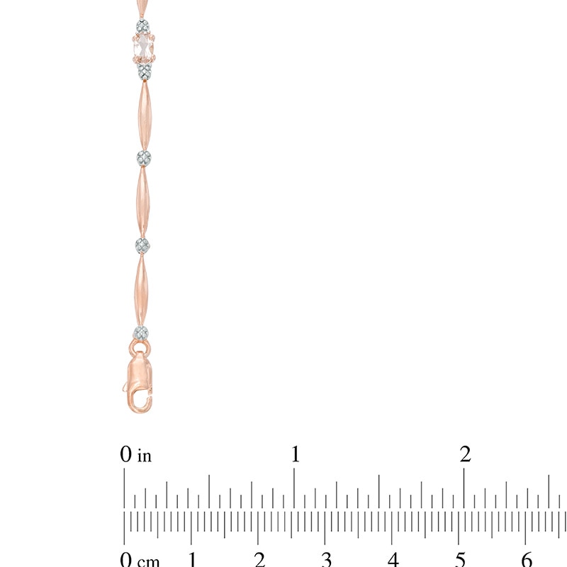 Oval Morganite and Diamond Accent Station Bracelet in Sterling Silver with 14K Rose Gold Plate - 7.25"