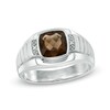 Thumbnail Image 1 of Men's 8.0mm Cushion-Cut Smoky Quartz and Diamond Accent Raised Triple Row Ring in Sterling Silver