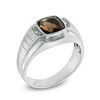 Thumbnail Image 2 of Men's 8.0mm Cushion-Cut Smoky Quartz and Diamond Accent Raised Triple Row Ring in Sterling Silver