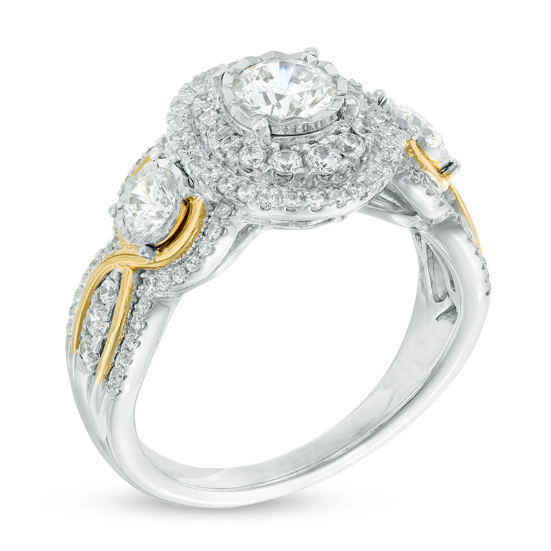 1-1/4 CT. T.W. Diamond Layered Frame Past Present Future® Engagement Ring in 14K Two-Tone Gold