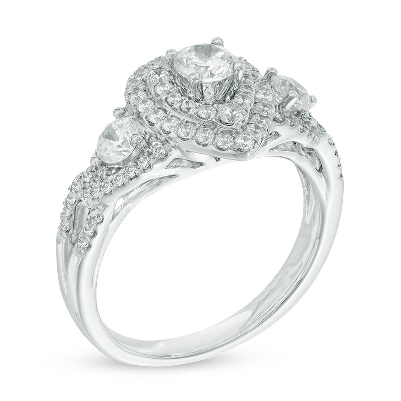 Celebration Ideal 1-1/5 CT. T.W. Diamond Layered Teardrop Frame Three Stone Ring in 14K White Gold (I/I1)