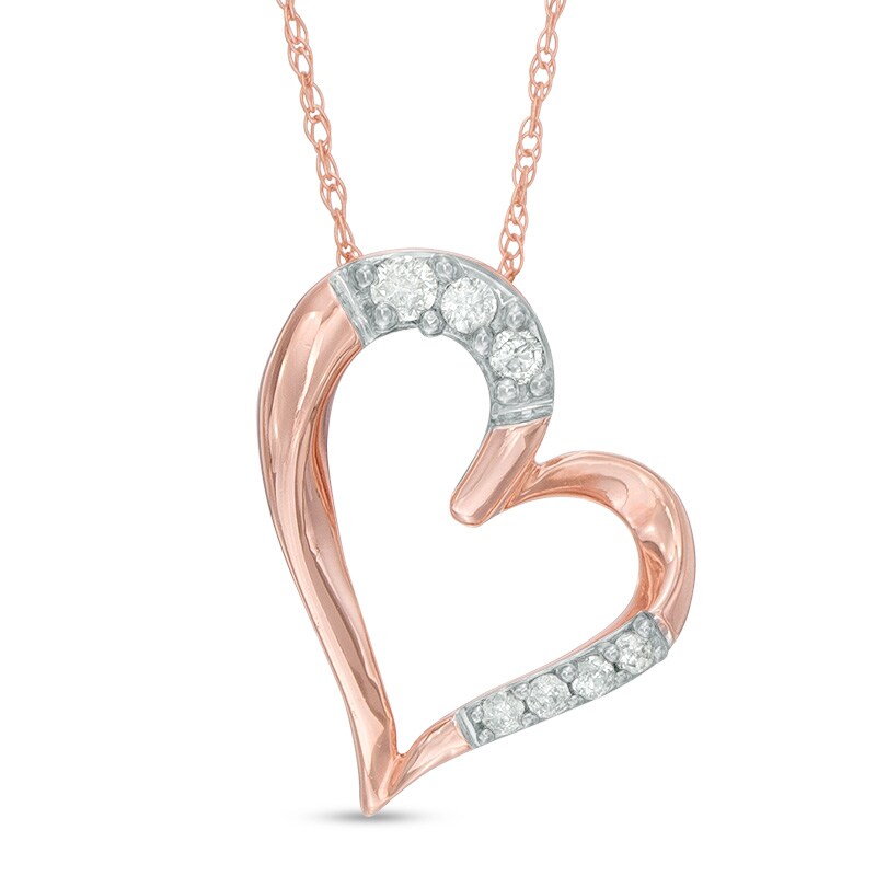 1/10 CT. T.W. Diamond Tilted Heart Pendant in 10K Rose Gold