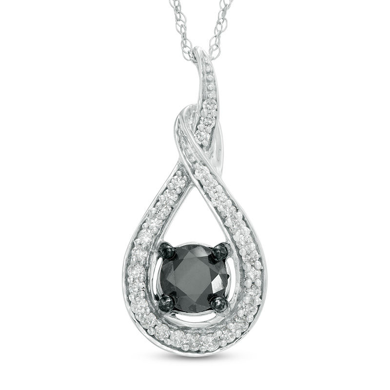 Main Image 1 of 1 CT. T.W. Enhanced Black and White Diamond Teardrop Pendant in 10K White Gold