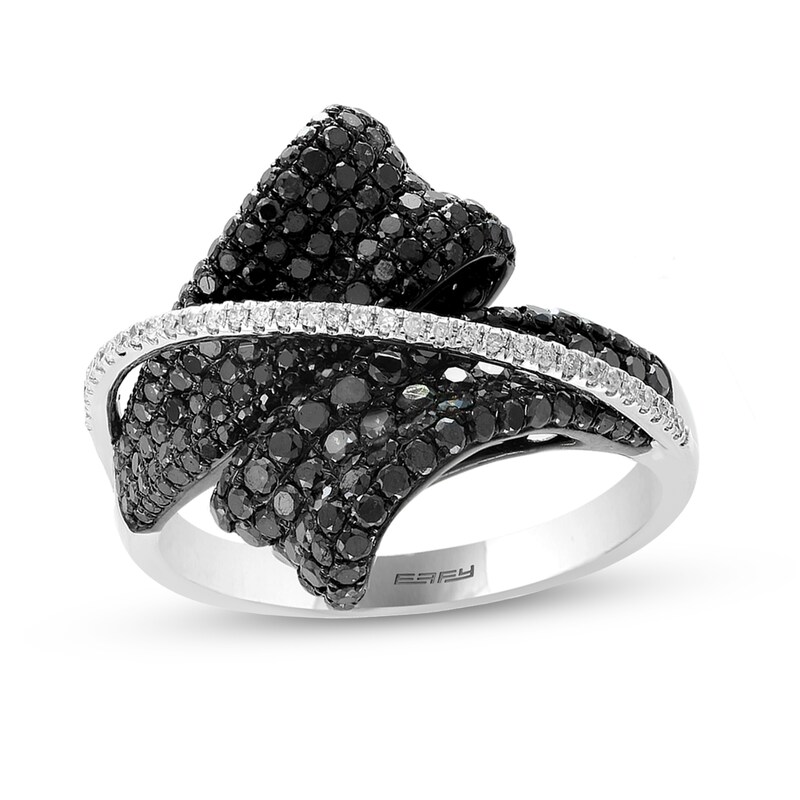 Main Image 1 of EFFY™ Collection 2-1/5 CT. T.W. Black and White Diamond Bypass Ring in 14K White Gold