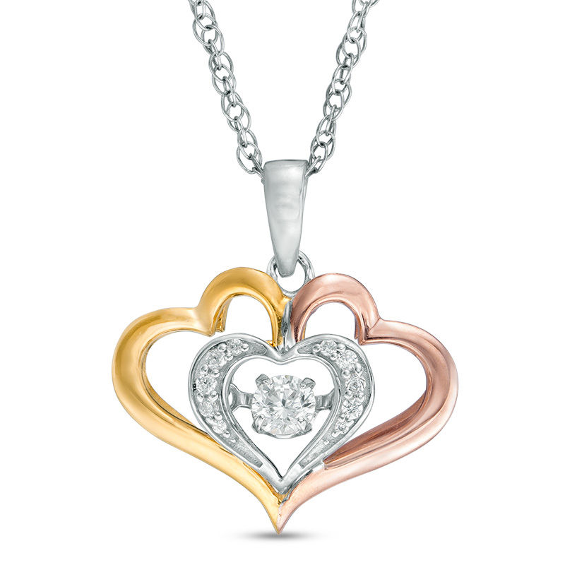 1/10 CT. T.W. Diamond Three Heart Pendant in 10K Tri-Tone Gold