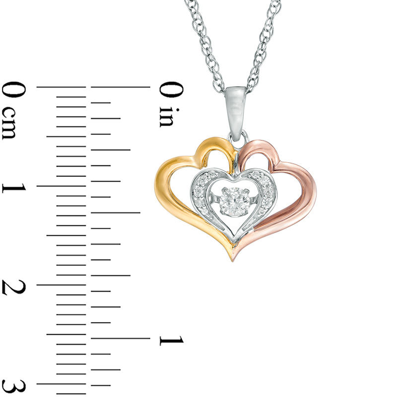 1/10 CT. T.W. Diamond Three Heart Pendant in 10K Tri-Tone Gold
