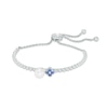 Thumbnail Image 1 of Freshwater Cultured Pearl and Lab-Created Blue and White Sapphire Flower Bolo Bracelet in Sterling Silver-9.0"