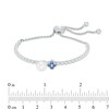 Thumbnail Image 2 of Freshwater Cultured Pearl and Lab-Created Blue and White Sapphire Flower Bolo Bracelet in Sterling Silver-9.0"