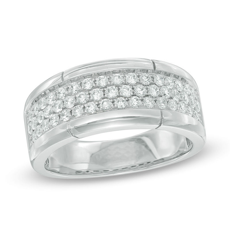 Men's 1 CT. T.W. Diamond Three Row Wedding Band in 10K White Gold