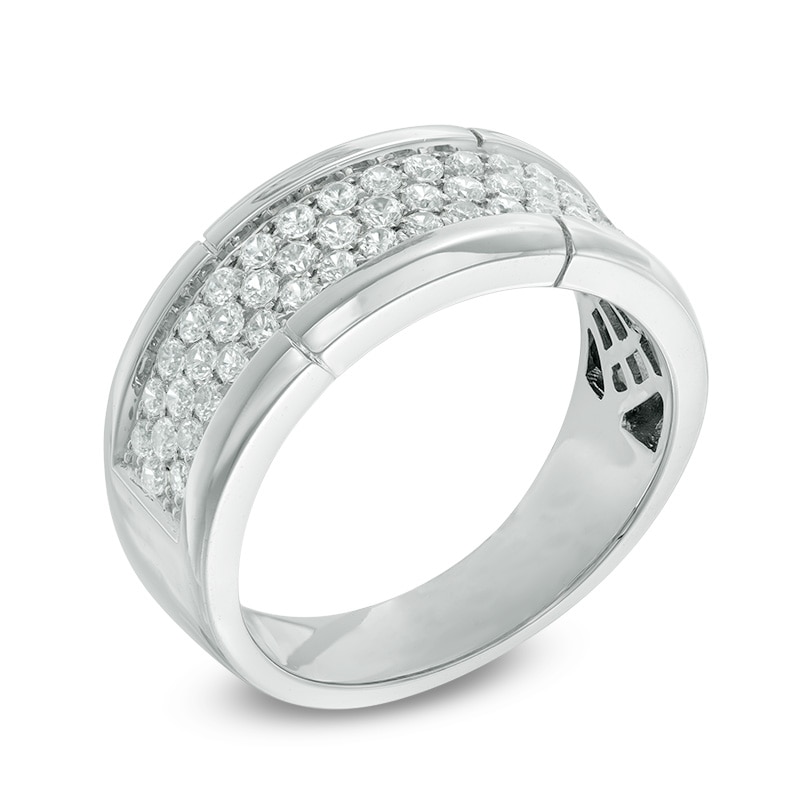Main Image 2 of Men's 1 CT. T.W. Diamond Three Row Wedding Band in 10K White Gold