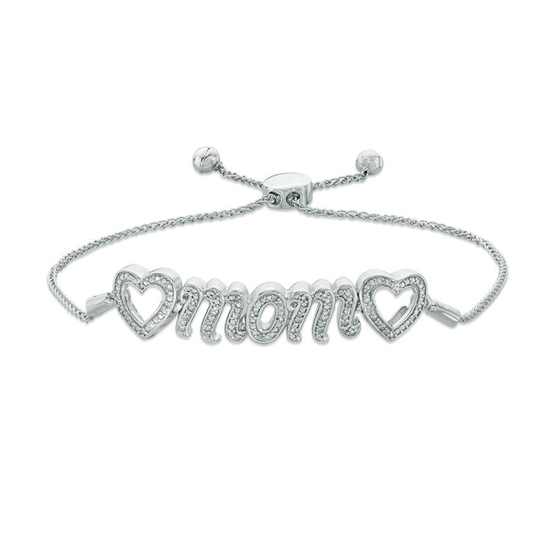 Main Image 1 of 1/20 CT. T.W. Diamond Heart "mom" Bolo Bracelet in Sterling Silver - 9.5"
