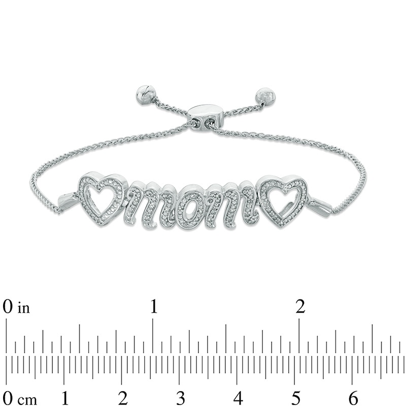 Main Image 2 of 1/20 CT. T.W. Diamond Heart "mom" Bolo Bracelet in Sterling Silver - 9.5"