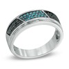 Thumbnail Image 2 of 1/2 CT. T.W. Enhanced Black and Blue Diamond Slant Panel Band in Sterling Silver