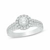 Thumbnail Image 1 of Celebration Ideal 1-1/5 CT. T.W. Certified Diamond Frame Double Row Engagement Ring in 14K White Gold (I/I1)