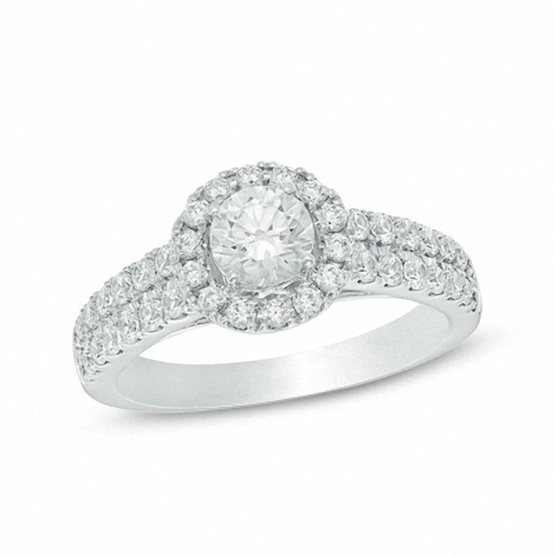 Celebration Ideal 1-1/5 CT. T.W. Diamond Frame Double Row Engagement Ring in 14K White Gold (I/I1)