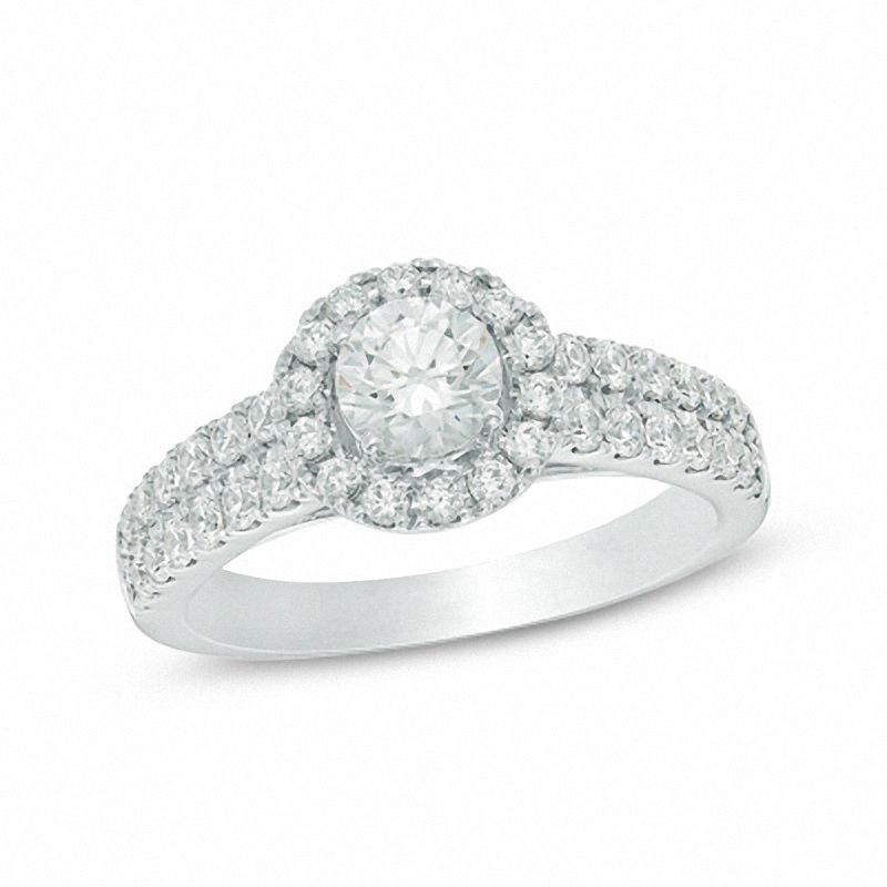 Main Image 1 of Celebration Ideal 1-1/5 CT. T.W. Certified Diamond Frame Double Row Engagement Ring in 14K White Gold (I/I1)