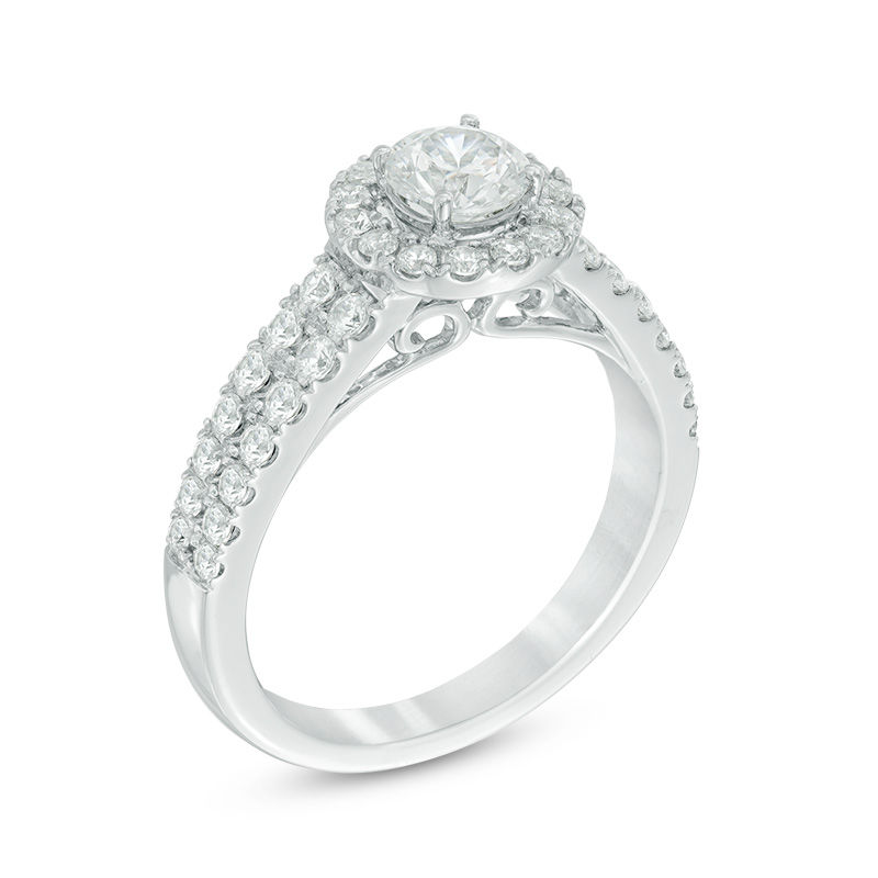Main Image 2 of Celebration Ideal 1-1/5 CT. T.W. Certified Diamond Frame Double Row Engagement Ring in 14K White Gold (I/I1)