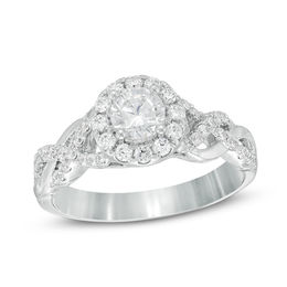 Celebration Ideal 1 CT. T.W. Diamond Frame Loose Braid Shank Engagement Ring in 14K White Gold (I/I1)