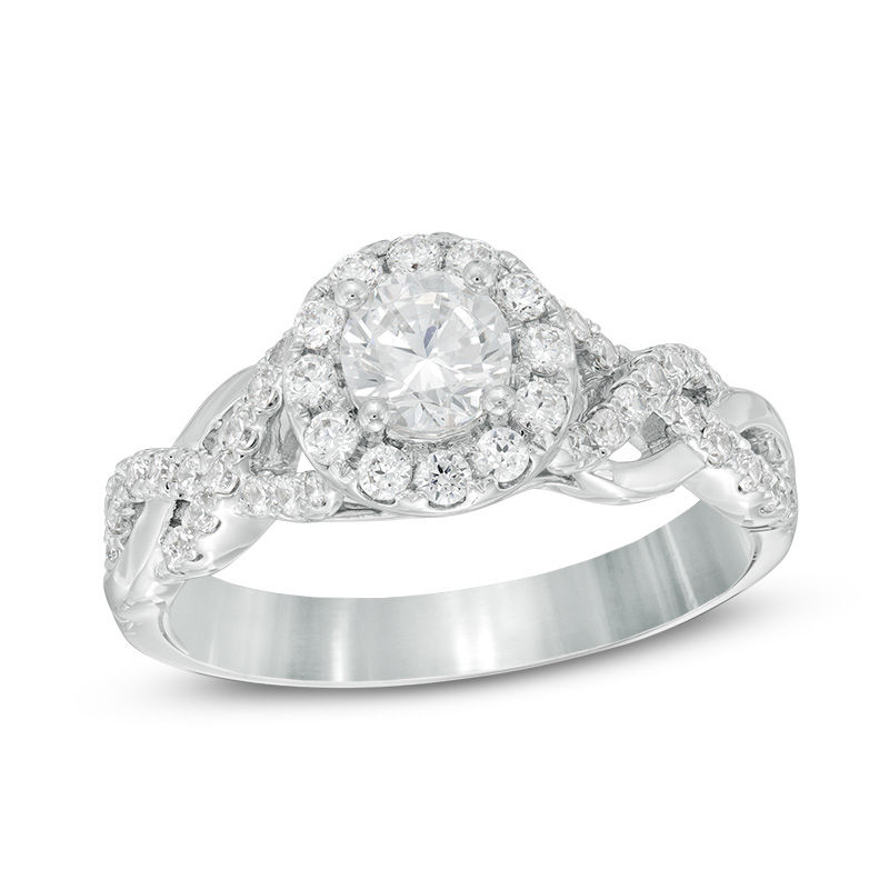 Main Image 1 of Celebration Ideal 1 CT. T.W. Diamond Frame Loose Braid Shank Engagement Ring in 14K White Gold (I/I1)