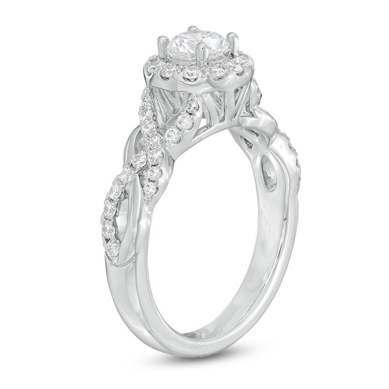 Main Image 2 of Celebration Ideal 1 CT. T.W. Diamond Frame Loose Braid Shank Engagement Ring in 14K White Gold (I/I1)