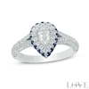 Thumbnail Image 0 of Vera Wang Love Collection 1-1/4 CT. T.W. Pear-Shaped Diamond and Blue Sapphire Frame Engagement Ring in 14K White Gold