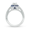Thumbnail Image 2 of Vera Wang Love Collection 1-1/4 CT. T.W. Pear-Shaped Diamond and Blue Sapphire Frame Engagement Ring in 14K White Gold