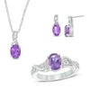 Thumbnail Image 0 of Oval Amethyst and Lab-Created White Sapphire Pendant, Earrings and Ring Set in Sterling Silver - Size 7