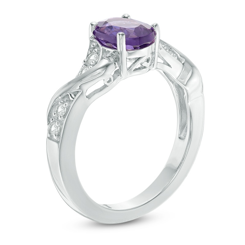 Main Image 2 of Oval Amethyst and Lab-Created White Sapphire Pendant, Earrings and Ring Set in Sterling Silver - Size 7